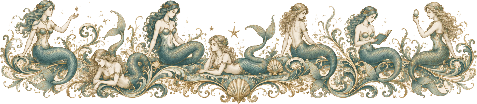 Mermaid friends gathered in the grotto.